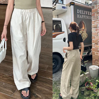 Quần ống rộng vải linen form xuông may dập ly, quần ống suông nữ linen phối 3 màu MQ042