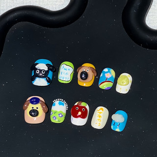 Nailbox thiết kế thủ công nặn gel nổi cừu + cún form ngắn dễ thương được đổi form