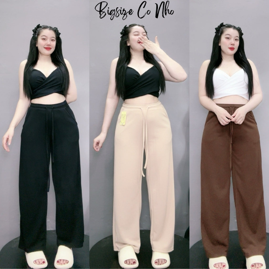 Quần thun ống suông rộng bigsize nữ dây rút eo chun chất vải gân tăm co ...