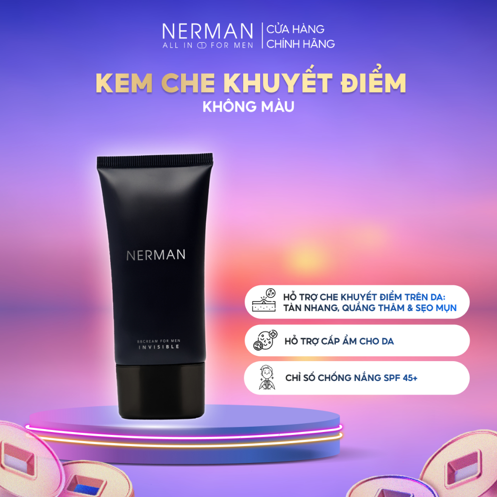 Ảnh Kem Che Khuyết Điểm Cho Nam Nerman BB Cream Invisible 3-In-1 Chống Nắng Spf 45+, Che Khuyết Điểm, Dưỡng Ẩm Nerman 50g 2