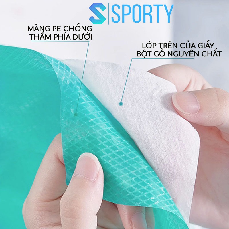 Miếng giấy lót toilet tự phân hủy SPORTY chống thấm nước, dính chắc chắn, nhỏ gọn, tiện dụng.