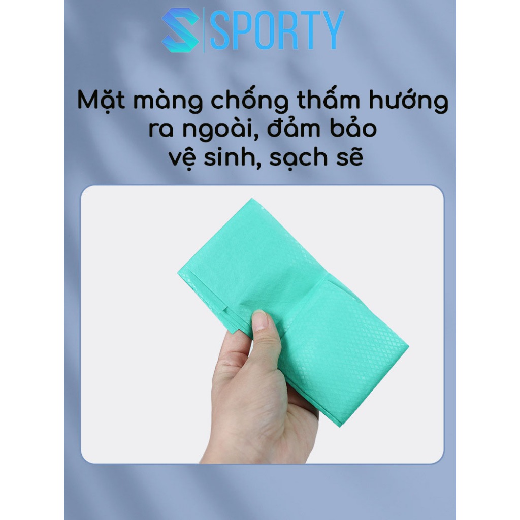 Miếng giấy lót toilet tự phân hủy SPORTY chống thấm nước, dính chắc chắn, nhỏ gọn, tiện dụng.