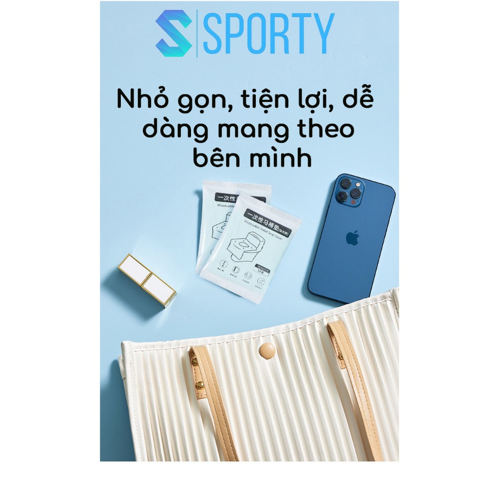 Miếng giấy lót toilet tự phân hủy SPORTY chống thấm nước, dính chắc chắn, nhỏ gọn, tiện dụng.
