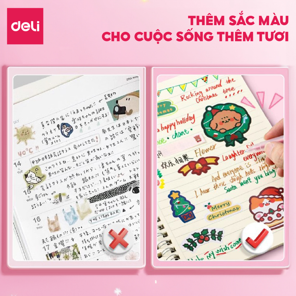 [Màu xinh xắn] Bút Bi Nước Mực Gel Ngòi 0.5mm 10 Màu Chính Hãng Deli, Bút Gel Nhiều Màu Trang Trí Vở