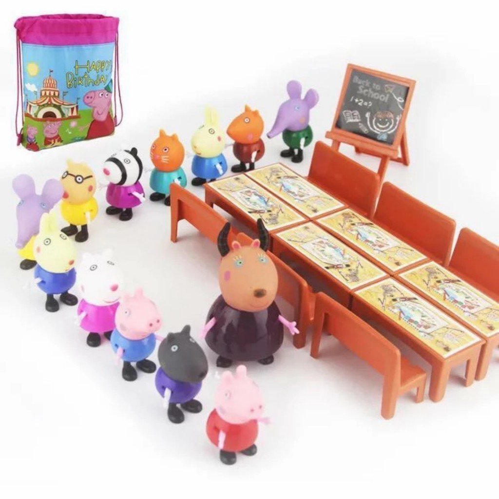 Bộ đồ chơi lớp học lợn heo peppas 13 chi tiết và 21 chi tiết được tặng kèm túi