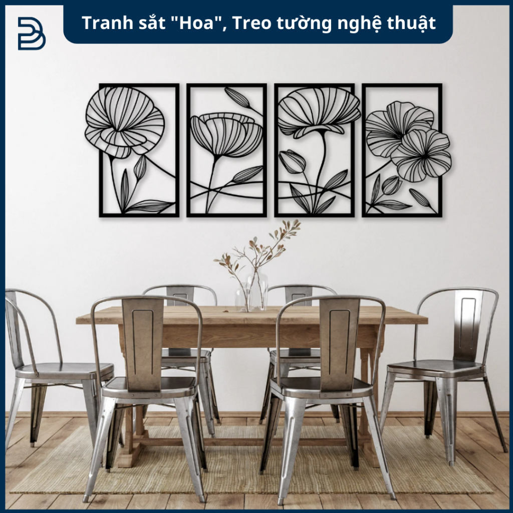 Tranh sắt CNC A05| Tranh sắt "Hoa", Treo tường nghệ thuật, Decor Trang trí
