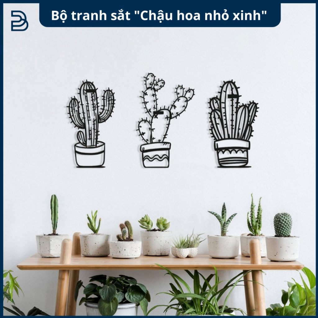 Tranh sắt CNC B06| Bộ tranh sắt "Chậu hoa nhỏ xinh", Treo tường nghệ thuật, Decor trang trí nội thất