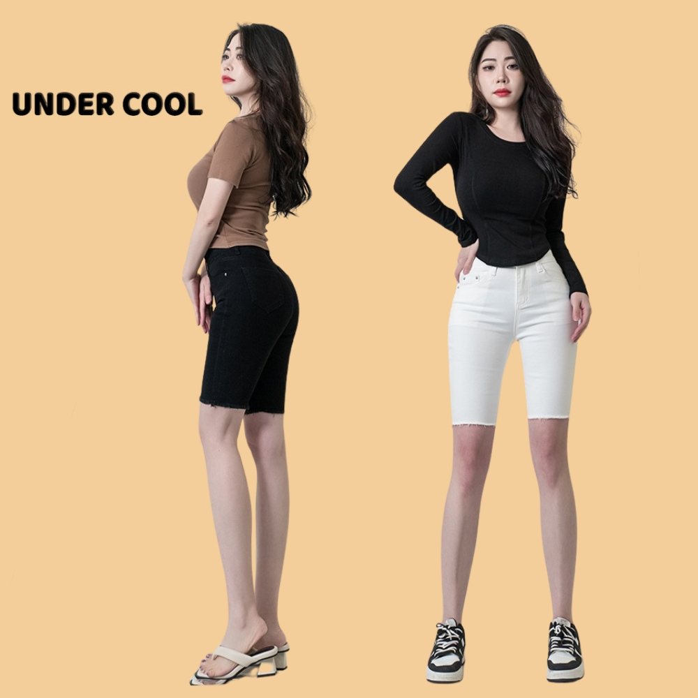 Quần ngố jean trơn nữ UNDERCOOL phong cách hàn quốc đơn giãn dễ phối đồ - bò giấy, lửng short nữ có 4 túi QS08