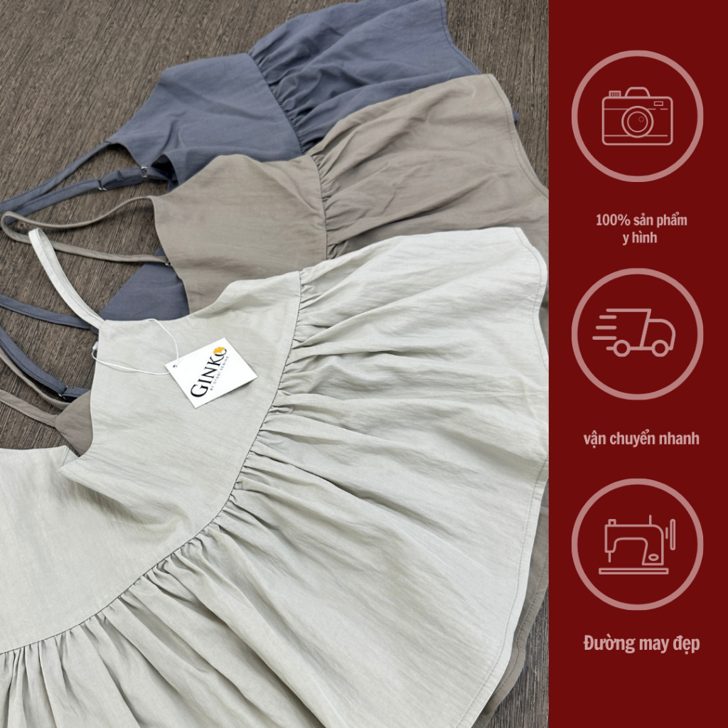 GINKO CLOTHING_Sui áo 2 dây phối quần xuông chất liệu đũi gió cao cấp_SETGC2308