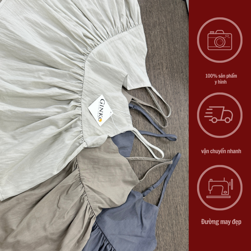 GINKO CLOTHING_Sui áo 2 dây phối quần xuông chất liệu đũi gió cao cấp_SETGC2308