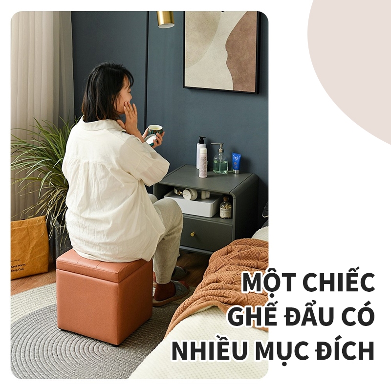 ICON Hộp vải đựng đồ đa năng vuông kiêm ghế đôn, ghế ngồi êm ái, gấp gọn, thùng đựng đồ chơi cho bé tiện ích