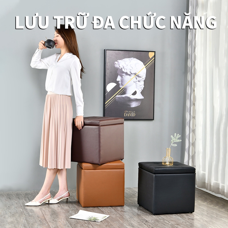 ICON Hộp vải đựng đồ đa năng vuông kiêm ghế đôn, ghế ngồi êm ái, gấp gọn, thùng đựng đồ chơi cho bé tiện ích