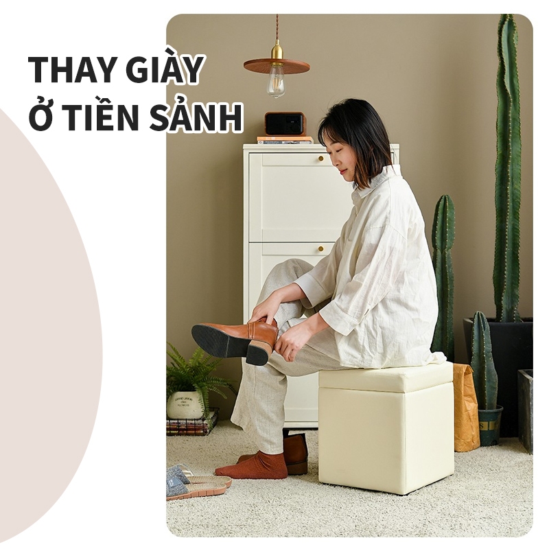 ICON Hộp vải đựng đồ đa năng vuông kiêm ghế đôn, ghế ngồi êm ái, gấp gọn, thùng đựng đồ chơi cho bé tiện ích