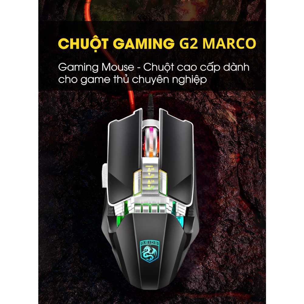 Chuột Gaming Chính Hãng DEIOG G2 Led RGB 16 Triệu Màu 2400 DPI macro app game moba FPS ghìm tầm