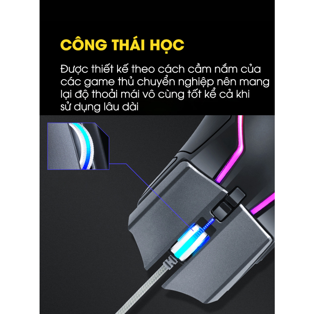 Chuột máy tính gaming DEIOG G10 LED RGB 4000 dpi cho máy tính vi tính laptop chơi game pc