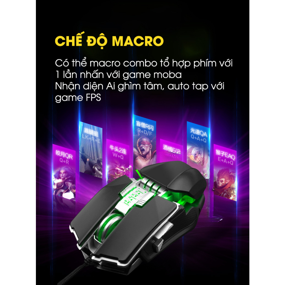 Chuột Gaming Chính Hãng DEIOG G2 Led RGB 16 Triệu Màu 2400 DPI macro app game moba FPS ghìm tầm
