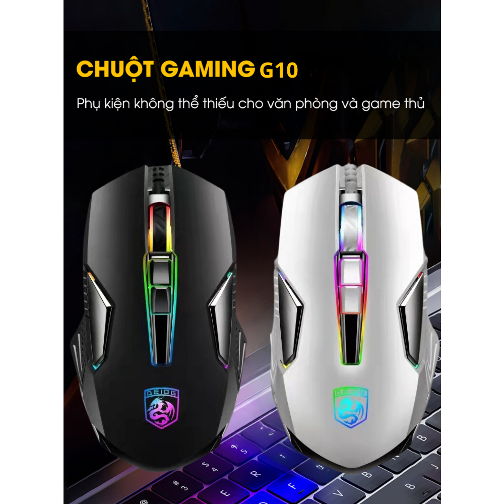 Chuột máy tính gaming DEIOG G10 LED RGB 4000 dpi cho máy tính vi tính laptop chơi game pc