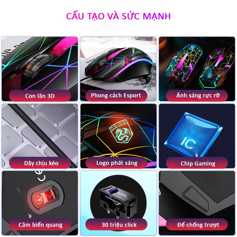 Chuột Gaming DEIOG A1 độ nhạy 1600 DPI cảm biến led rgb phiên bản nâng cấp hàng chính hãng