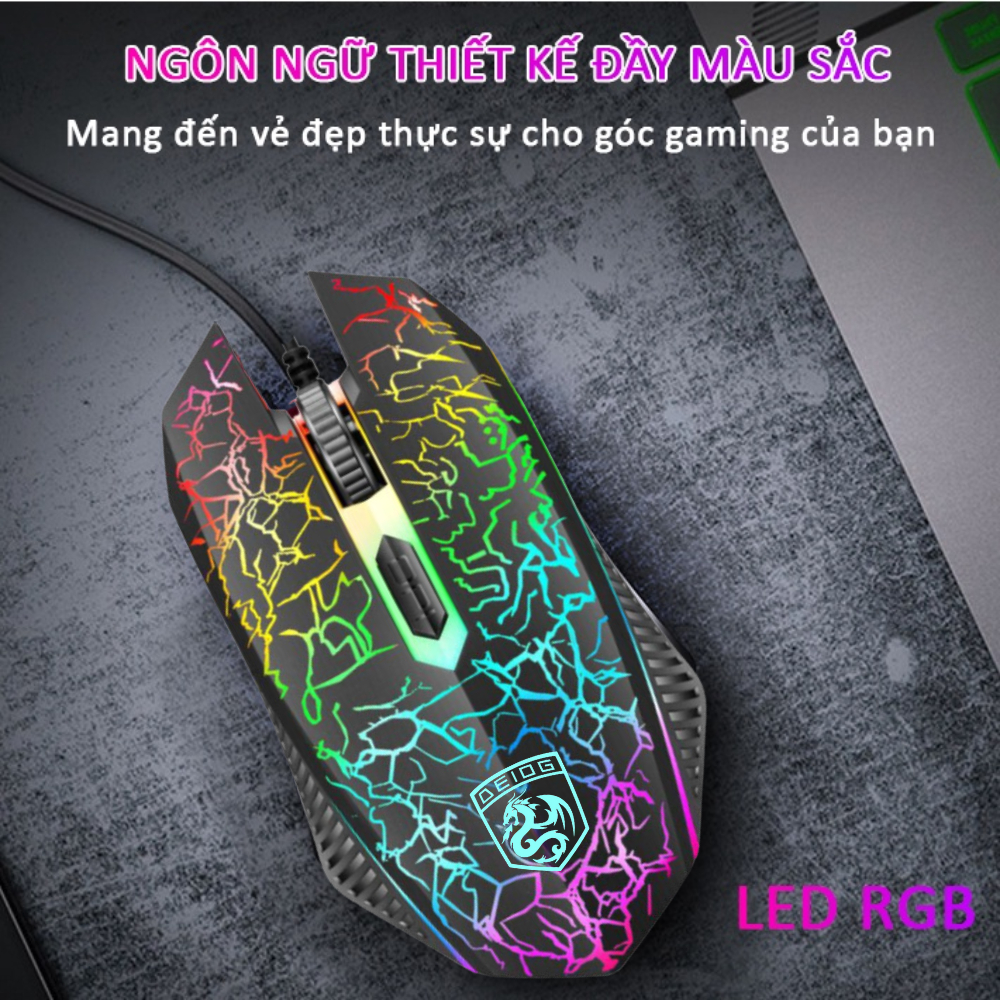Chuột Gaming DEIOG A1 độ nhạy 1600 DPI cảm biến led rgb phiên bản nâng cấp hàng chính hãng