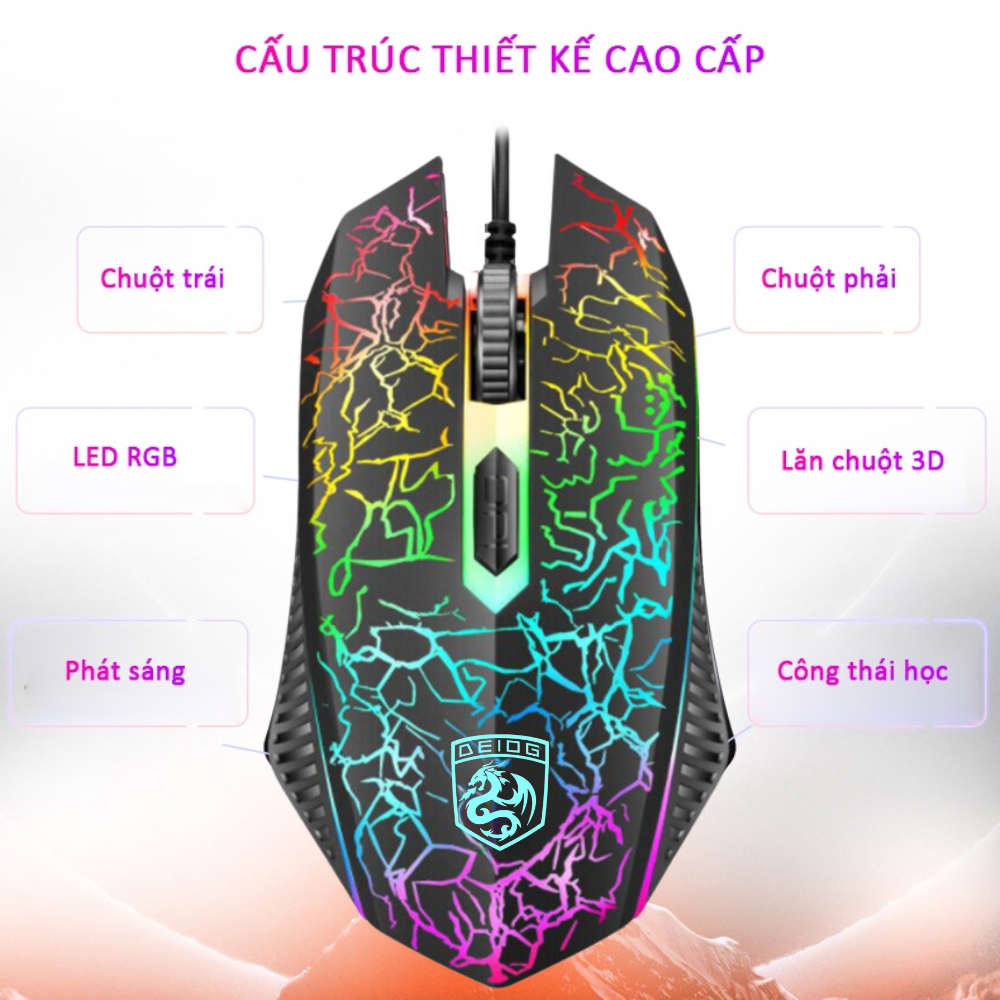 Chuột Gaming DEIOG A1 độ nhạy 1600 DPI cảm biến led rgb phiên bản nâng cấp hàng chính hãng