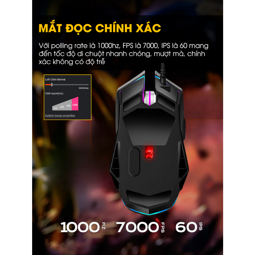 Chuột Máy Tính Gaming Chính Hãng DEIOG A5 Led RGB 7 Chế Độ Thiết Kế Hầm Hố Phù Hợp PC Laptop