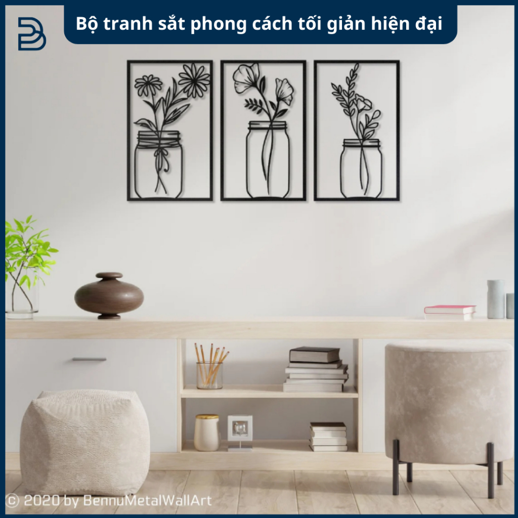 Tranh sắt CNC B04 | Bộ tranh sắt phong cách tối giản hiện đại, Treo tường nghệ thuật, Decor trang trí nội thất