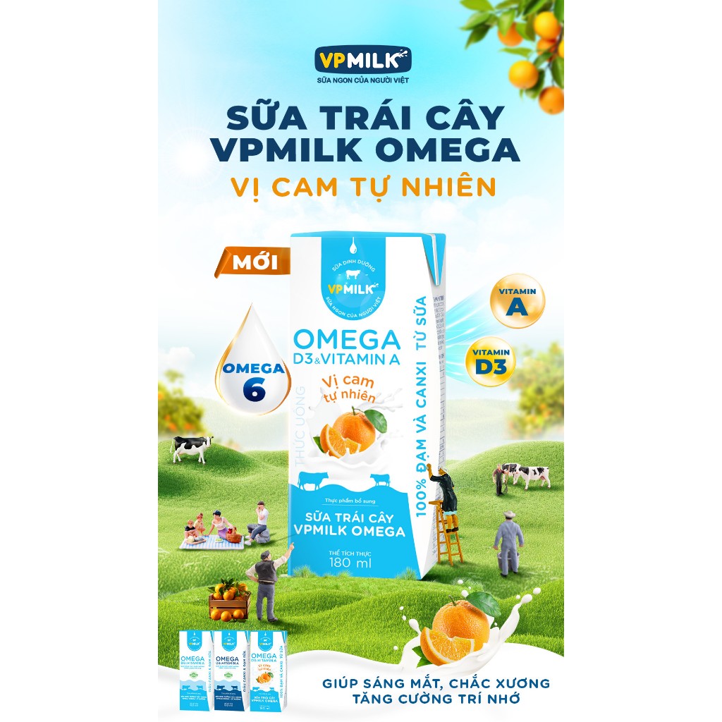 Ảnh Sữa trái cây VPMILK Omega vị CAM tự nhiên hộp 180ml (Thùng 48 hộp) 2