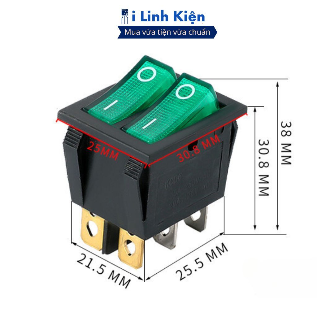 Công tắc bập bênh đôi KCD6-212N 15A 250V 6 chân chính hãng ilinhkien