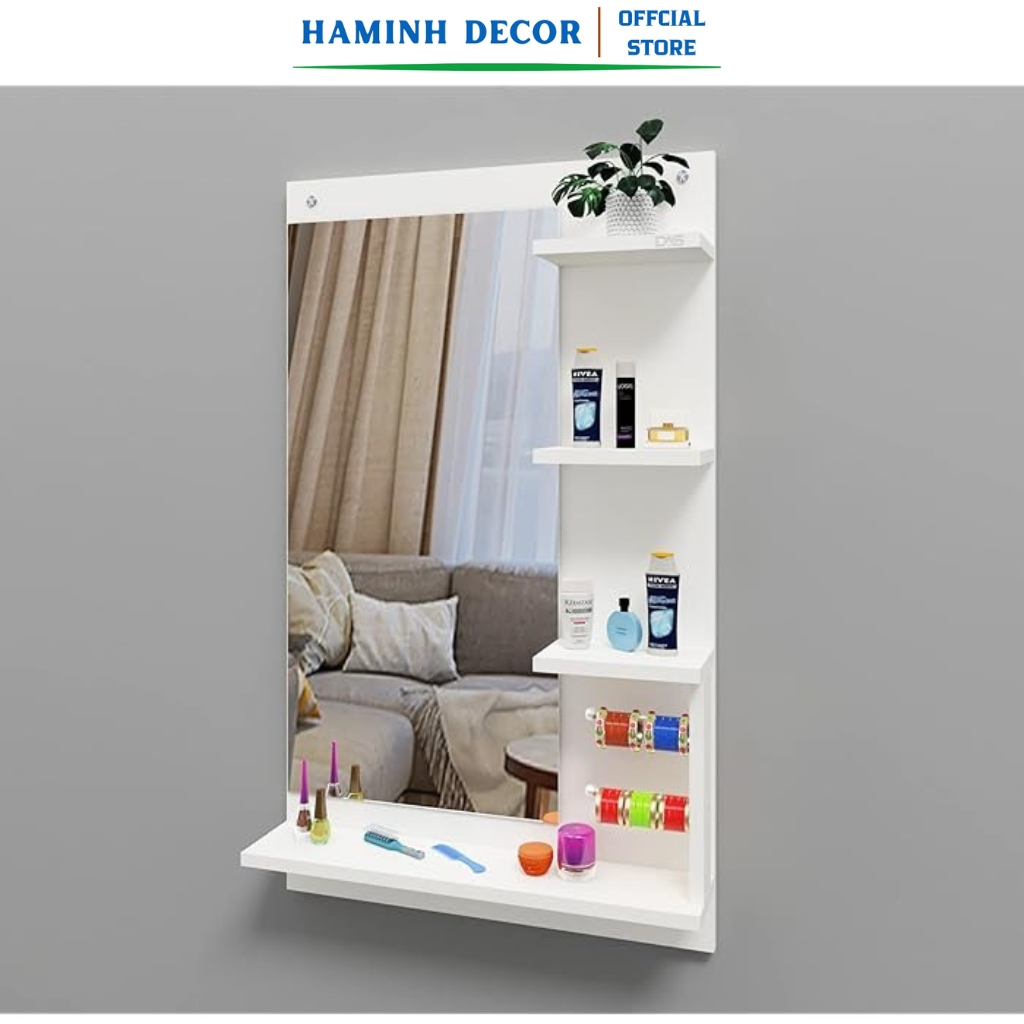 Kệ gương treo tường có giá để đổ tiện lợi, kệ gương nhà tắm kệ để mỹ phẩm dụng cụ vệ sinh kèm gương HAMINHDECOR - HM302