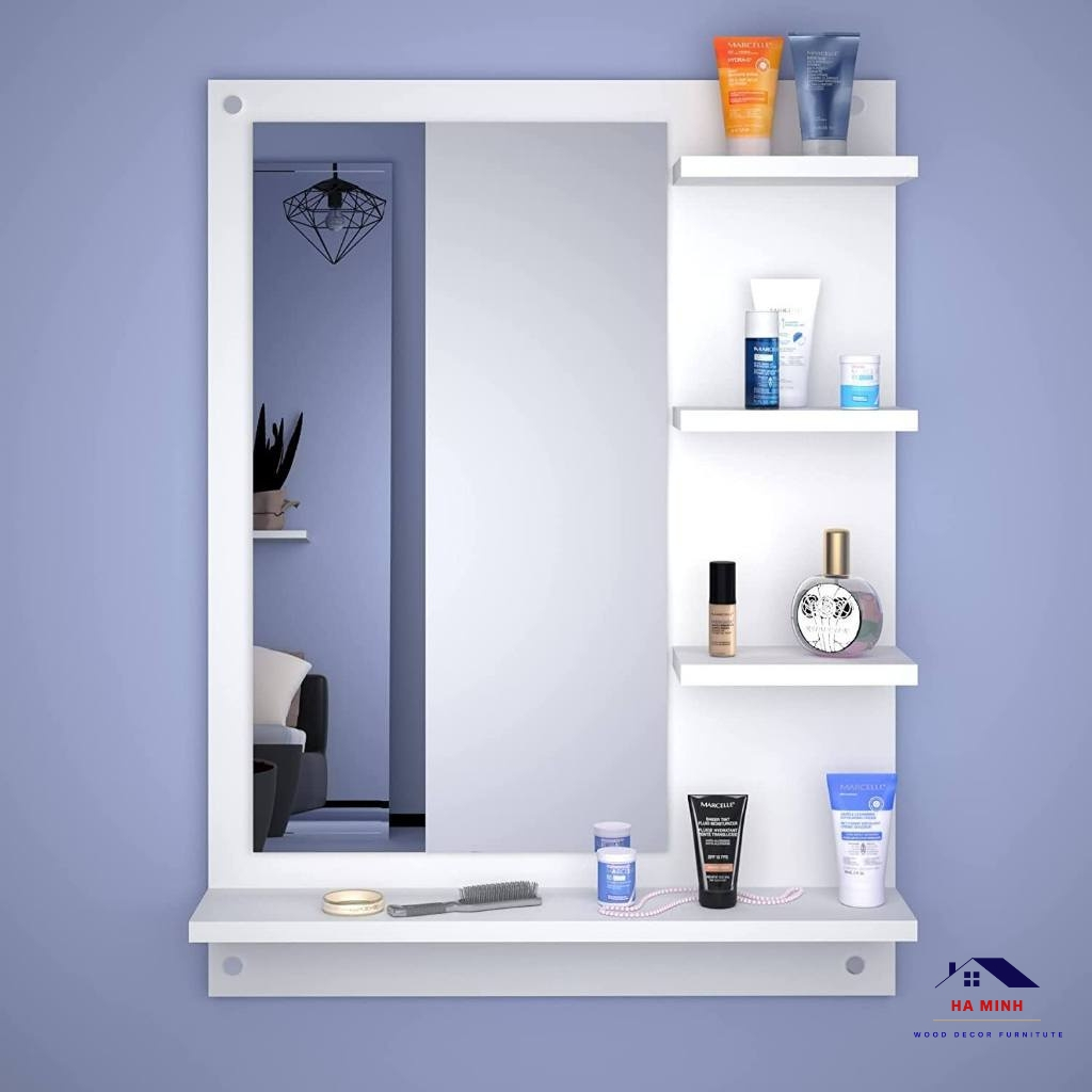 Kệ gương treo tường có giá để đổ tiện lợi, kệ gương nhà tắm kệ để mỹ phẩm dụng cụ vệ sinh kèm gương HAMINHDECOR - HM302
