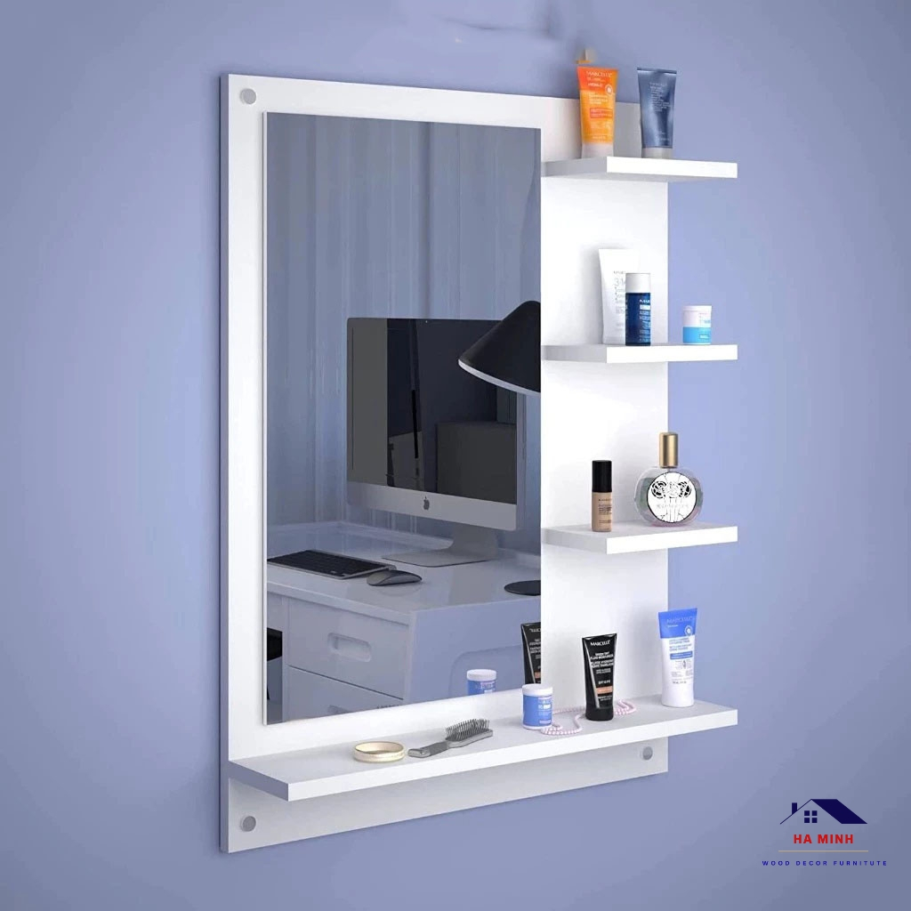 Kệ gương treo tường có giá để đổ tiện lợi, kệ gương nhà tắm kệ để mỹ phẩm dụng cụ vệ sinh kèm gương HAMINHDECOR - HM302