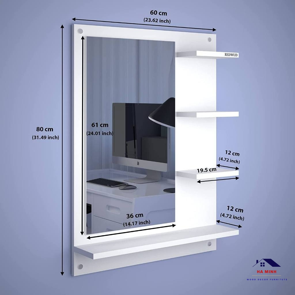Kệ gương treo tường có giá để đổ tiện lợi, kệ gương nhà tắm kệ để mỹ phẩm dụng cụ vệ sinh kèm gương HAMINHDECOR - HM302