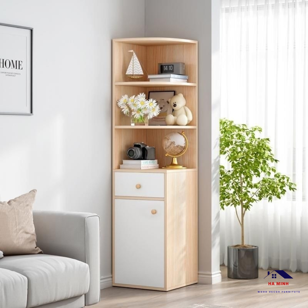 Kệ góc để sách decor phòng khách, kệ góc đứng để đồ đa năng HM917
