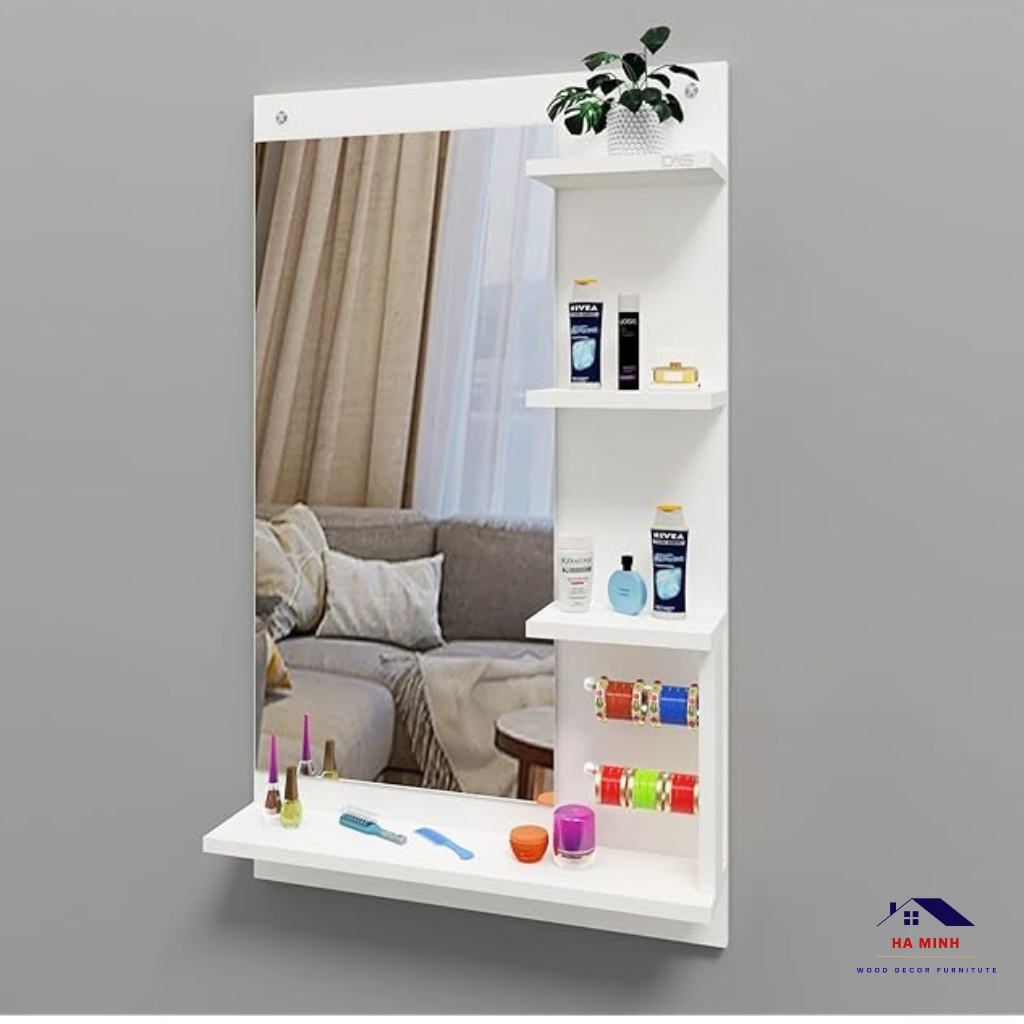 Kệ gương treo tường có giá để đổ tiện lợi, kệ gương nhà tắm kệ để mỹ phẩm dụng cụ vệ sinh kèm gương HAMINHDECOR - HM302