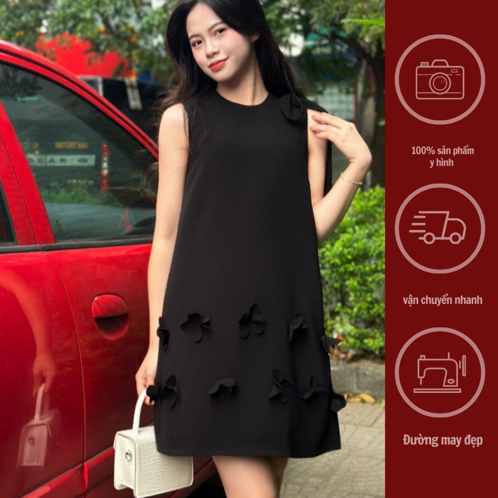 GINKO CLOTHING_Váy chữ A hoa nơ vai_VGC2313