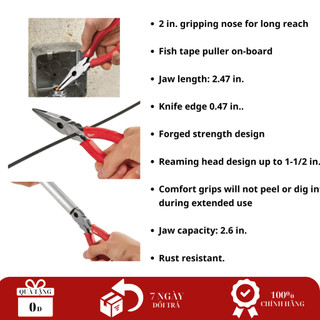 Kìm mỏ dài Milwaukee 48-22-6101 Chống rỉ sắt, nắm thoải mái, đúc rèn bền chắc. 8" Long Nose Pliers