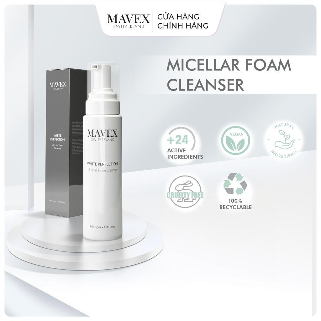 Bọt rửa mặt trắng da Mavex White Perfection giảm lão hoá, mờ thâm 200ML