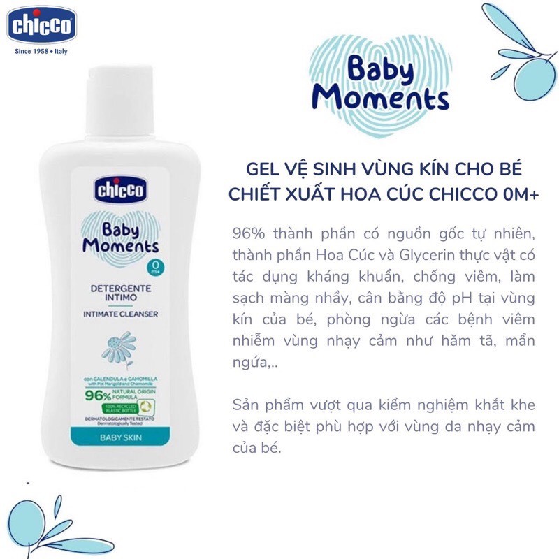 Gel Vệ Sinh Chicco Cho Bé Chiết Xuất Hoa Cúc Chicco 0M+ – Dịu Nhẹ Cho Bé Yêu Từ Sơ Sinh SSĐT