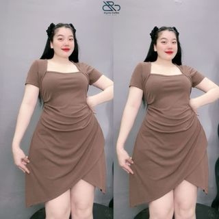 Đâm Bigsize Nữ Thiết Kế Ôm Body Cổ Vuông Tay Ngắn Xẻ Tà Nhọn Thời Trang Đi Tiệc Vải Thun Gân G658