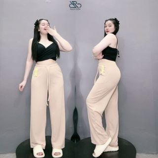Quần Ống Suông Bigsize Nữ Lưng Cao Cạp Chun Có Dây Rút Vải Thun Gân Mềm Co Giãn Q20