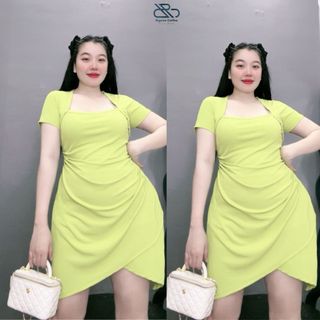 Đâm Bigsize Nữ Thiết Kế Ôm Body Cổ Vuông Tay Ngắn Xẻ Tà Nhọn Thời Trang Đi Tiệc Vải Thun Gân G658
