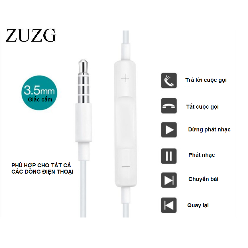 Ảnh Tai nghe có dây nhét tai jack 3.5mm màu trắng, fullbox, có micro đàm thoại tích hợp dành cho máy 5/6/Laptop/PC/Máy Tính 3