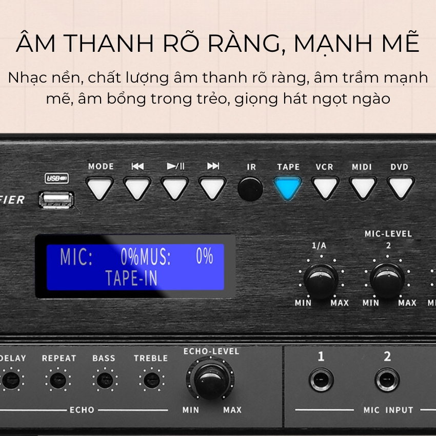 Amply đẩy liền vang 12 sò Gunssi AV 5200 công suất cực khủng 1400W, âm ly karaoke bluetooth, hát karaoke nghe nhạc chất