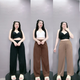 Quần thun ống rộng big size nữ dây rút eo chun chất vải gân tăm co giãn thoải mái màu sắc basic  dễ phối đồ Q20