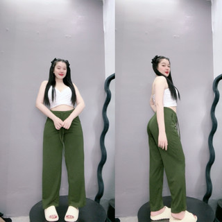 Quần thun ống rộng big size nữ dây rút eo chun chất vải gân tăm co giãn thoải mái màu sắc basic  dễ phối đồ Q20