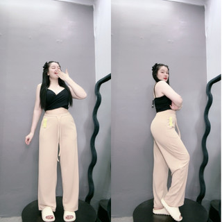 Quần thun ống rộng big size nữ dây rút eo chun chất vải gân tăm co giãn thoải mái màu sắc basic  dễ phối đồ Q20