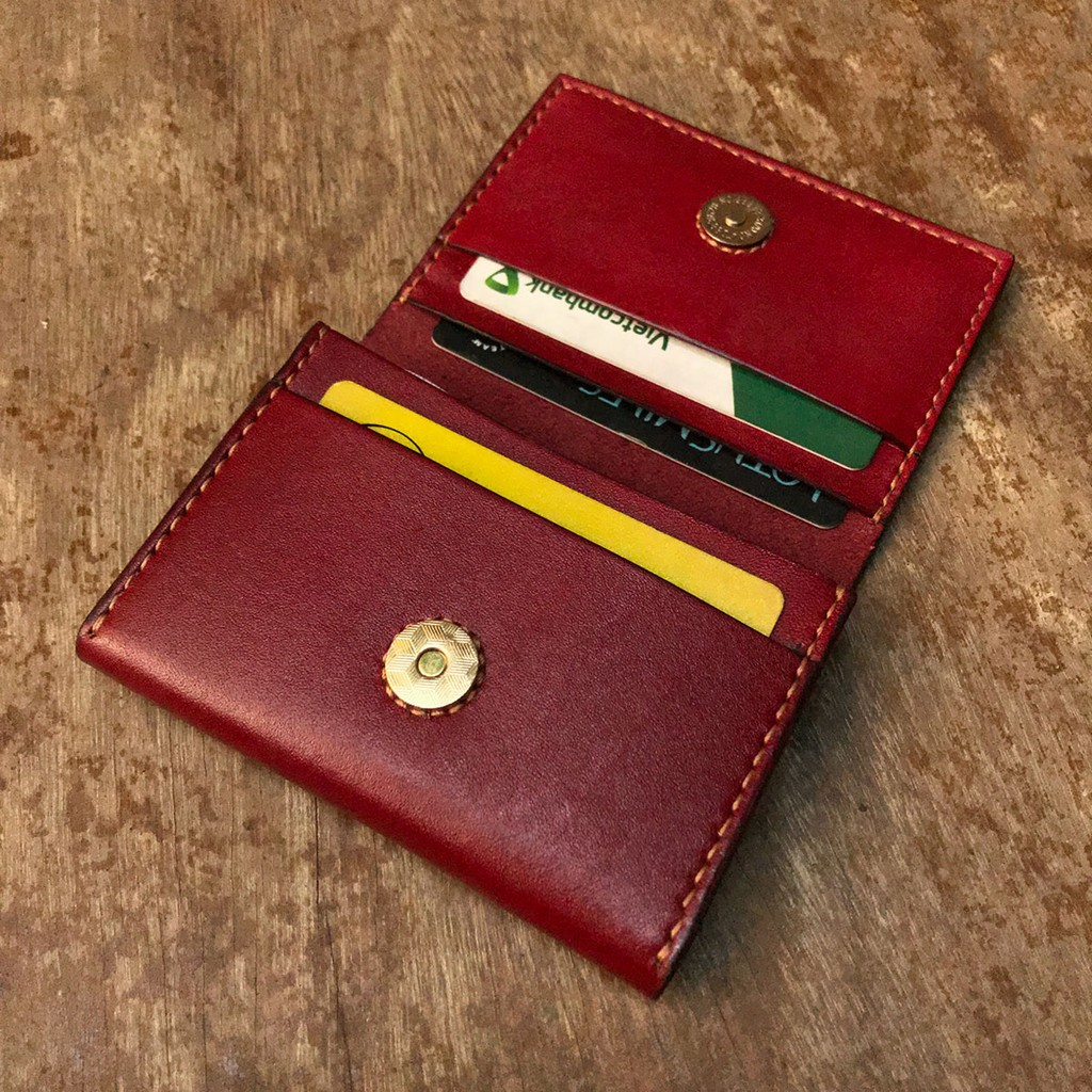 Ví nữ Mini màu Đỏ đô - Ví da handmade thủ công - Da thật nhập khẩu