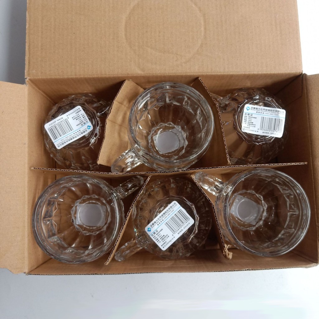 Bộ 6 Cốc Thủy Tinh Có Quai - Ly Có Tay Cầm - Bộ Ly Cốc Pha Lê - Set 6 Ly Uống Trà, Cà Phê - Ca Có Quai Sang Trọng