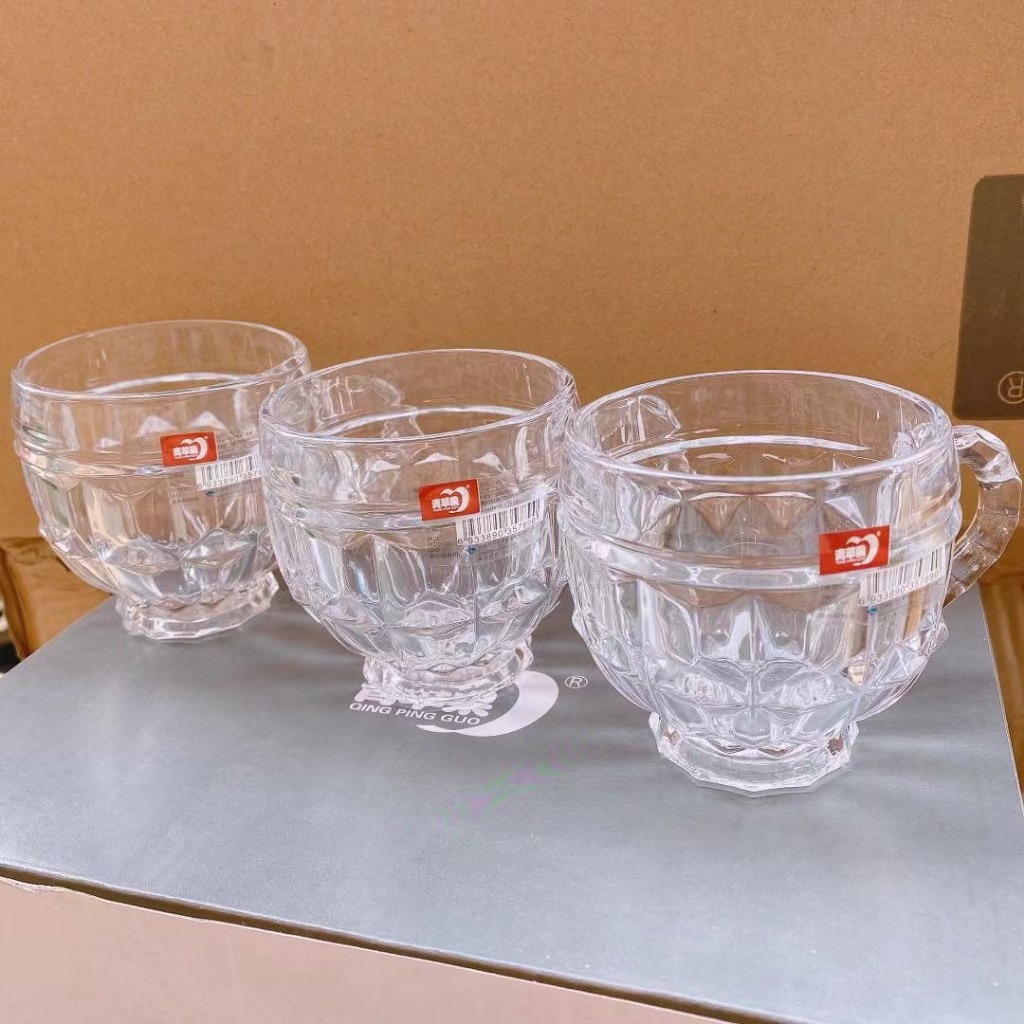 Bộ 6 Cốc Thủy Tinh Có Quai - Ly Có Tay Cầm - Bộ Ly Cốc Pha Lê - Set 6 Ly Uống Trà, Cà Phê - Ca Có Quai Sang Trọng