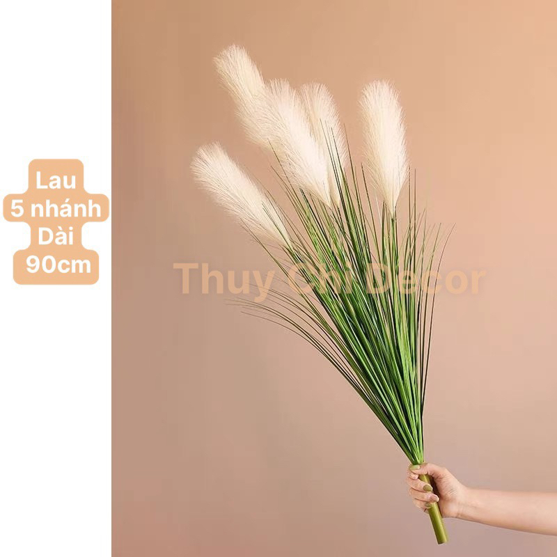 Cành cỏ lau giả loại lớn 5 nhánh, dài 90cm trang trí tiểu cảnh, decor ...